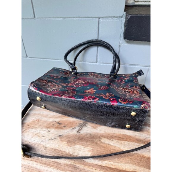 Patricia Nash Floral Tapestry Handbag W/ Black Leather Accents Adjustable Strap - Picture 5 of 14